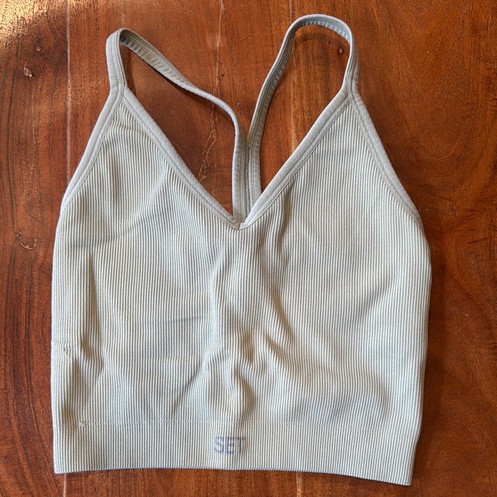 SET Active green/grey Ribbed Sports Bra size xs/s